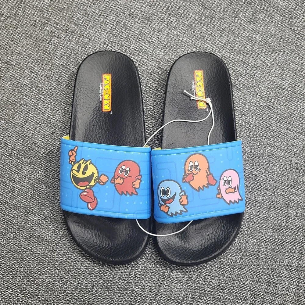 Boys Pac-Man Short Sleeve Top Shorts Pajama Set with Slide Sandals Black Size 8